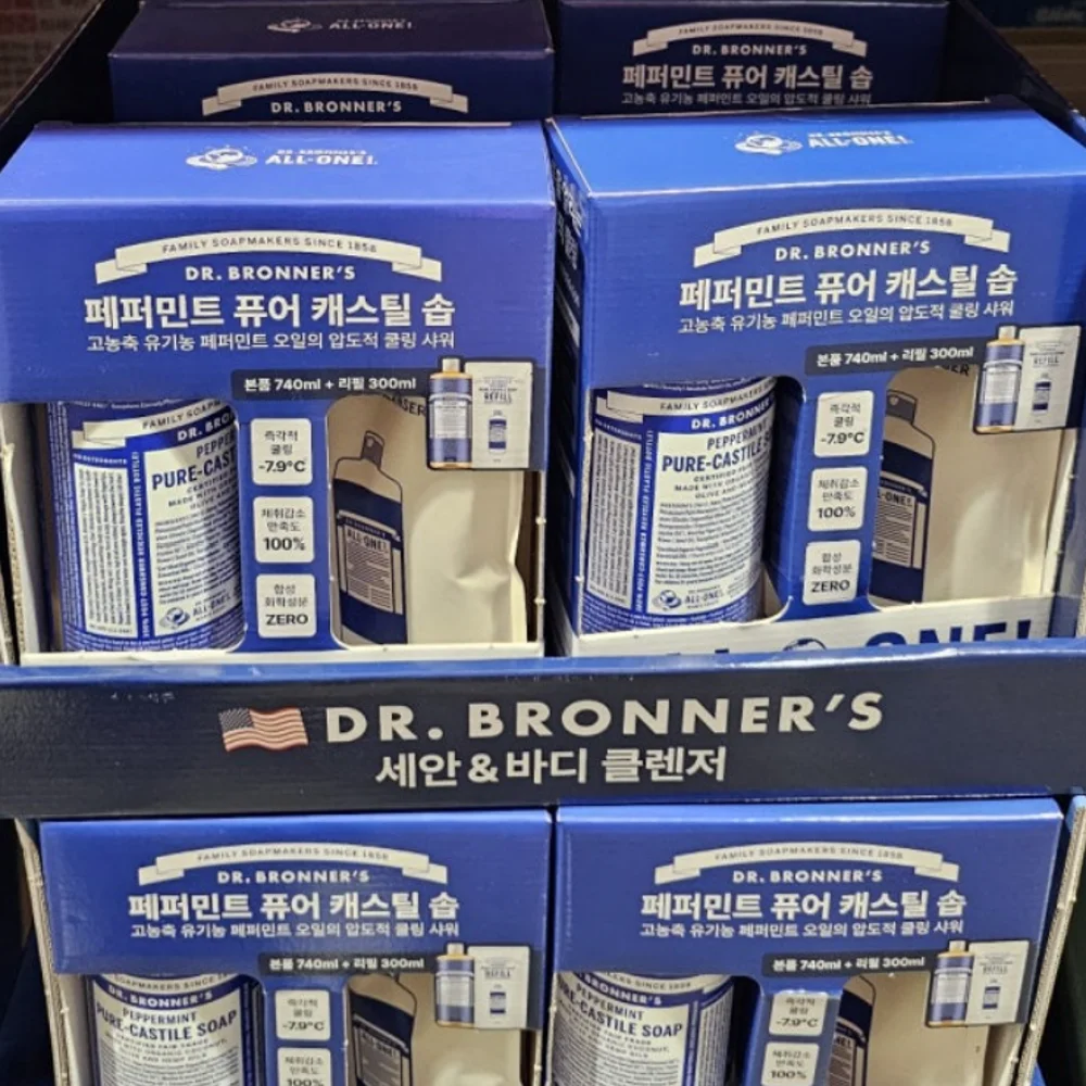 DR.BRONNER'S 퓨어 캐스틸 솝 페퍼민트 740ML+300ML